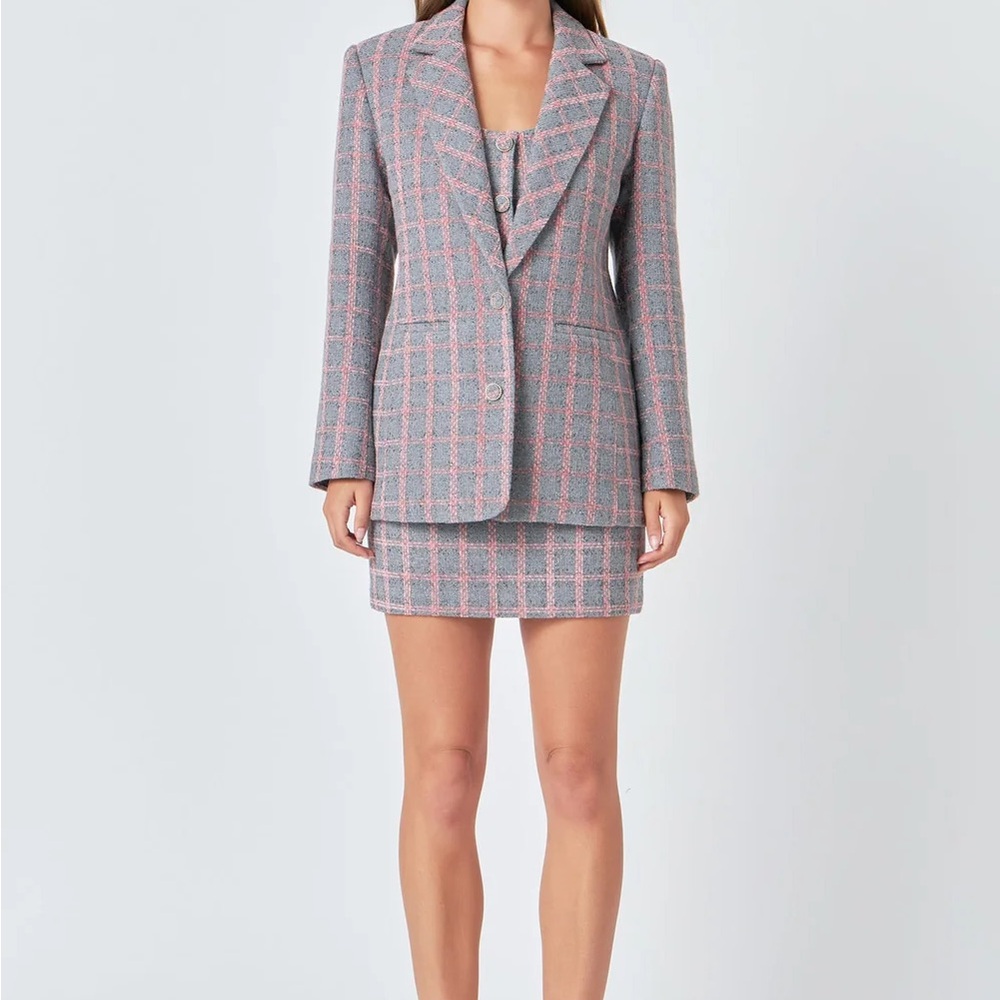 Endless Rose Pink and Gray Checkered Blazer size Large BNWT